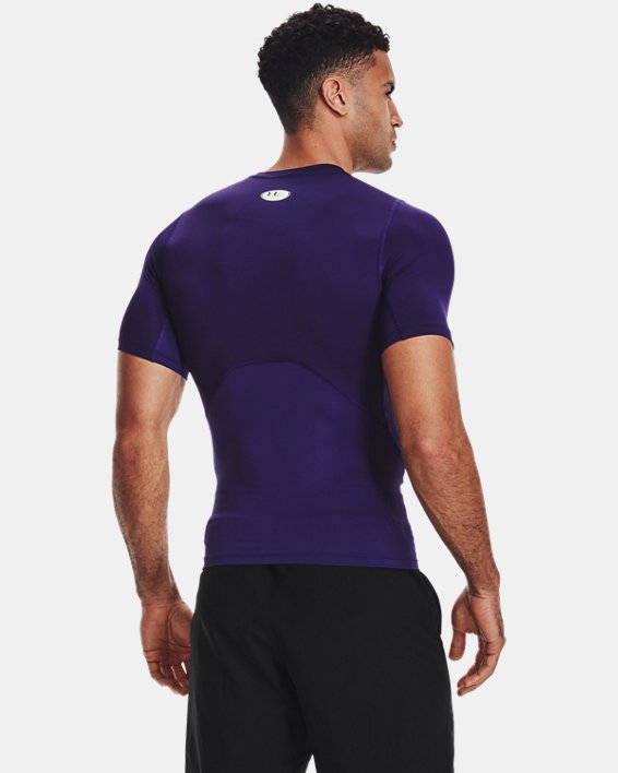 Men's HeatGear® Armour Short Sleeve, Purple, pdpMainDesktop image number 1